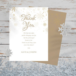 Gold Snowflakes Baby Shower Thank You Poem Card