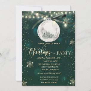 Gold Snowflakes,Ball,Pine Tree Lights Christmas  Invitation