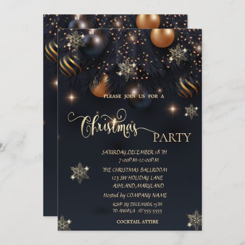 Gold SnowflakesBalls Christmas  Invitation