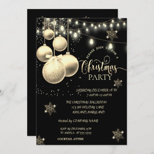 Gold SnowflakesBalls Company Christmas Party Invitation