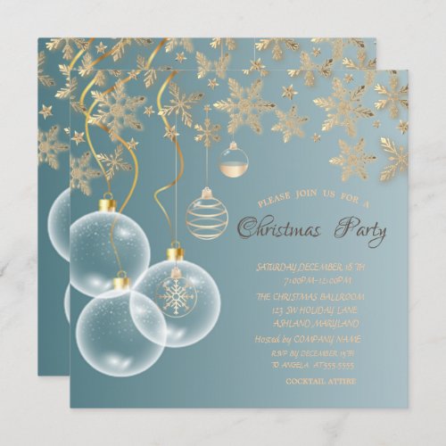 Gold SnowflakesBalls Corporate Christmas  Invitation