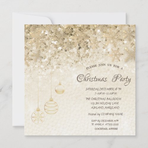 Gold SnowflakesBalls Sequins Corporate Christmas Invitation