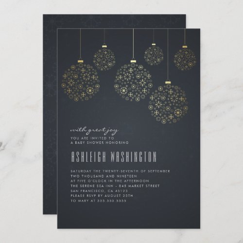 Gold Snowflakes & Baubles | Modern Baby Shower Invitation - Create your own "Gold Snowflakes & Baubles | Modern Baby Shower" invitations by Eugene Designs.