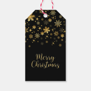 Gold Snowflakes Black Christmas Gift Tags