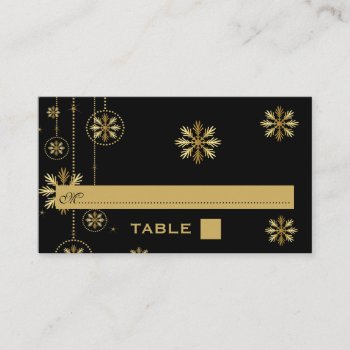 Gold Snowflakes Black Winter Wedding Place Card by weddings_ at Zazzle