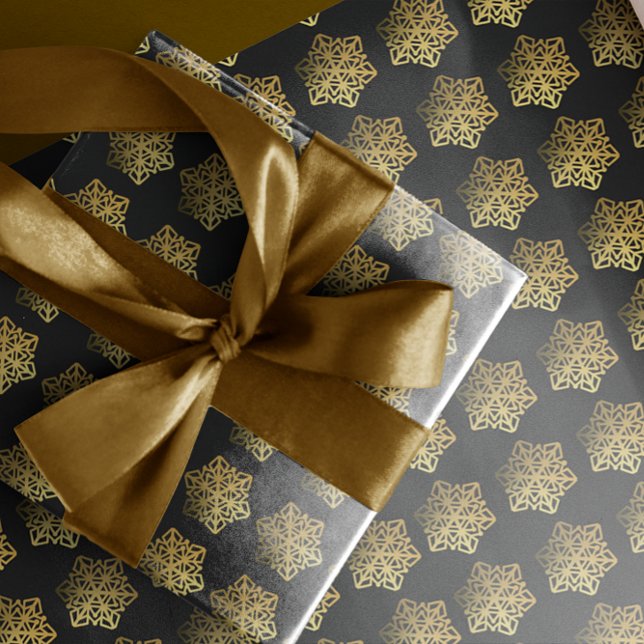 Gold Snowflakes Black Wrapping Paper (Creator Uploaded)