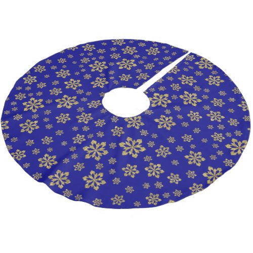 Gold Snowflakes Blue Brushed Polyester Tree Skirt