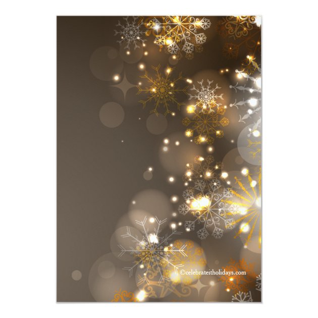 Gold Snowflakes & Bokeh Lights Holiday Invitation