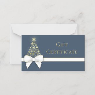 Gold Snowflakes Bow Blue Christmas Tree Gift Card