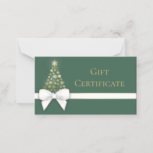 Gold Snowflakes Bow Green Christmas Tree Gift Card