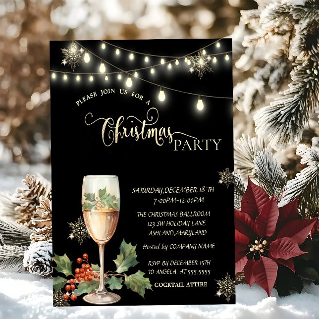 Gold Snowflakes,ChampagnE Glass Christmas Party  Invitation (Creator Uploaded)