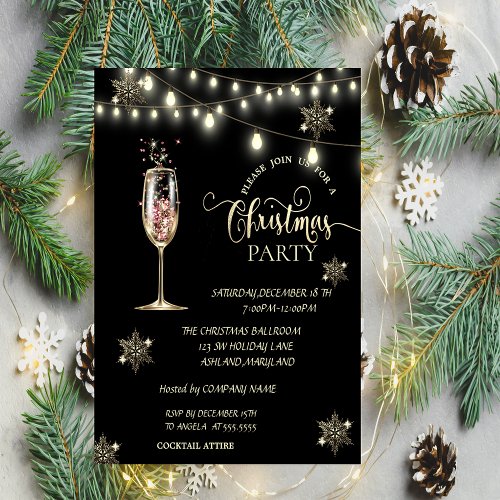 Gold SnowflakesChampagne Glass Christmas Party  Invitation