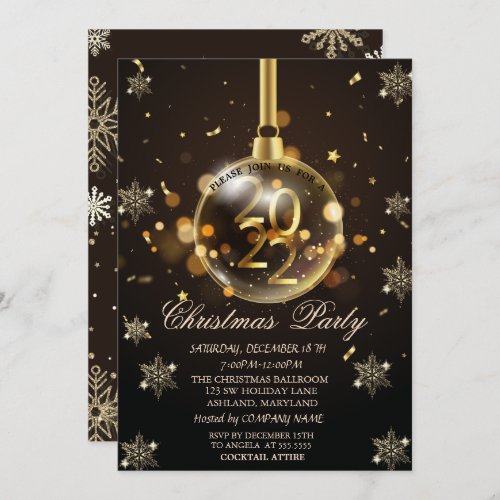 Gold Snowflakes Christmas Ball 2022 Company  Invitation