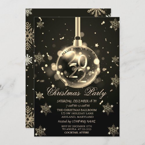 Gold Snowflakes Christmas Ball 2022 Party Invitation
