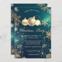 Gold Snowflakes, Christmas Balls Company Party Invitation