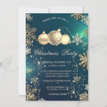 Gold Snowflakes, Christmas Balls Company Party Invitation | Zazzle