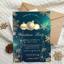 Gold Snowflakes, Christmas Balls Company Party Invitation
