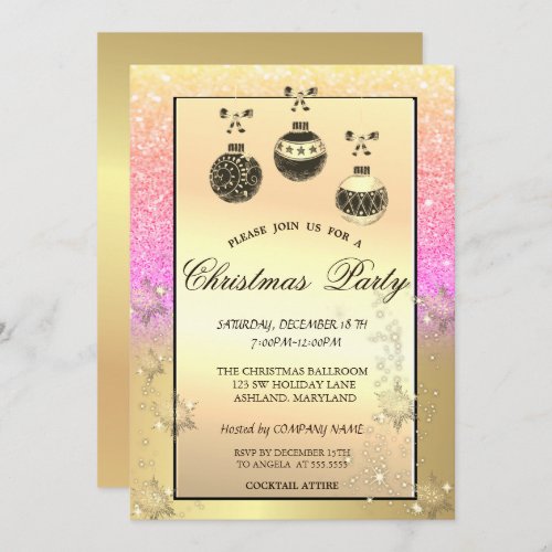 Gold SnowflakesChristmas Balls Glitter Company  Invitation