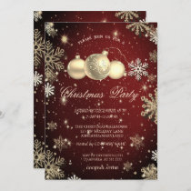 Gold Snowflakes,Christmas Balls Red Company Party Invitation