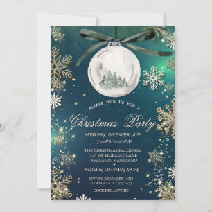 Gold Snowflakes,Christmas Balls,Tree Company Party Invitation