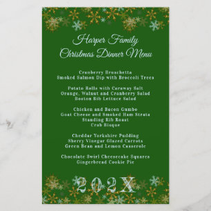 Gold Snowflakes Christmas Dinner Menu Template