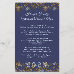 Gold Snowflakes Christmas Dinner Menu Template