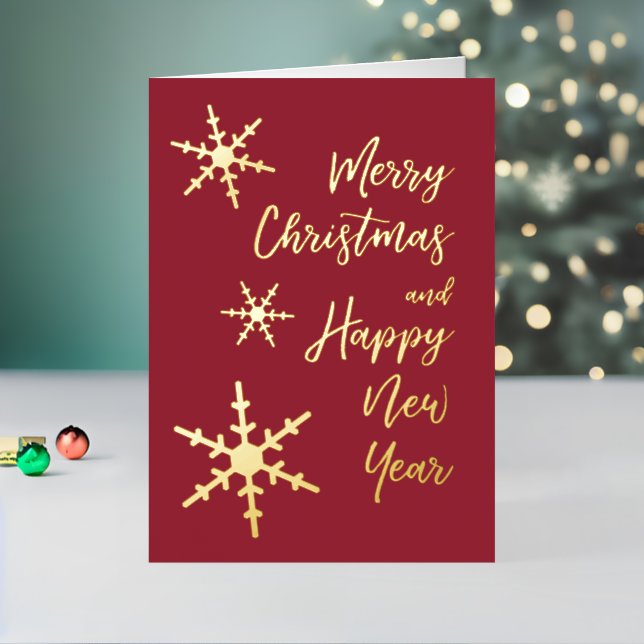 Gold Snowflakes Christmas Happy New Year Red Foil Holiday Card (Holiday In Situ 2)