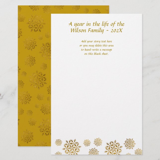Gold Snowflakes Christmas Letter Writing Paper (Front/Back)