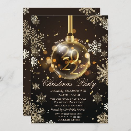 Gold Snowflakes Christmas Ornament 2022 Company Invitation