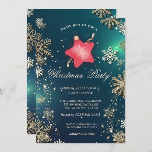 Gold Snowflakes Christmas Star Ornament Company Invitation