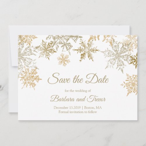 Gold Snowflakes Christmas Theme Winter Wedding Save The Date