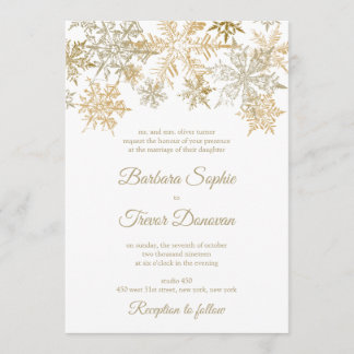 Gold Snowflakes Christmas Themed Winter Wedding Invitation