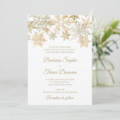 Gold Snowflakes Christmas Themed Winter Wedding Invitation (Standing Front)