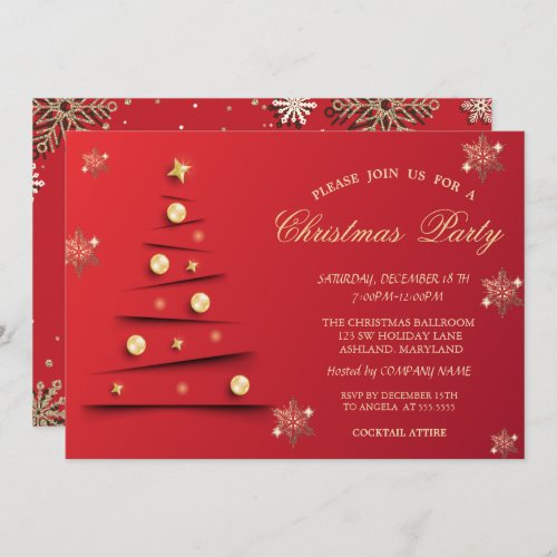 Gold SnowflakesChristmas Tree Balls Company  Invitation