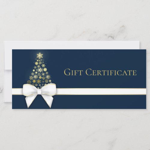 Gold Snowflakes Christmas Tree Bow Blue Gift Card