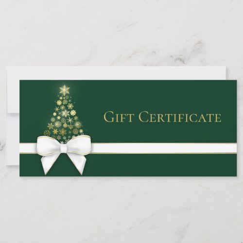 Gold Snowflakes Christmas Tree Bow Green Gift Card