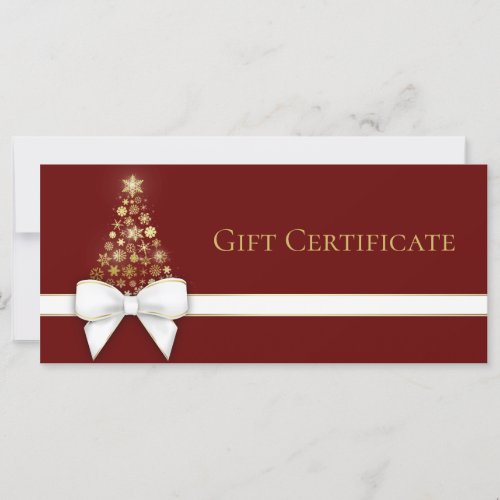 Gold Snowflakes Christmas Tree White Bow Gift Card