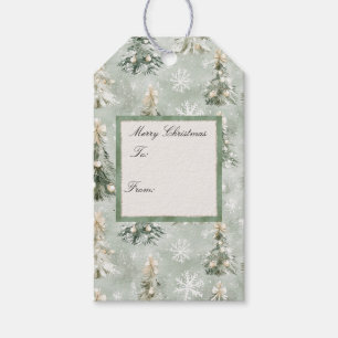 Gold Snowflakes Christmas Trees Green To From Gift Tags
