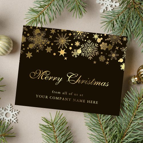 Gold Snowflakes Company Christmas Greeting Foil Holiday Postcard