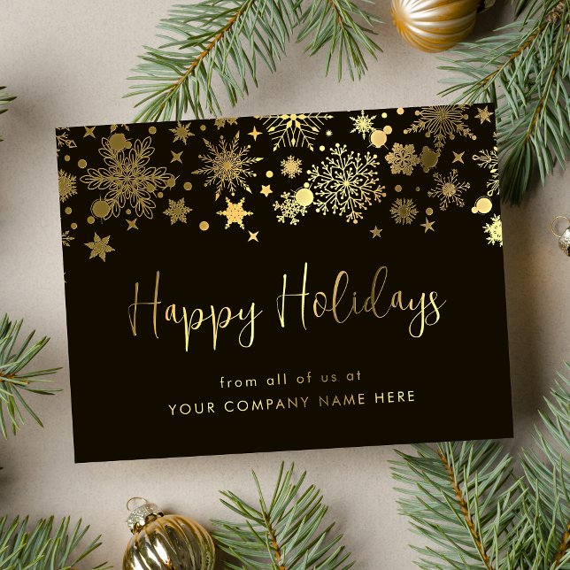 Gold Snowflakes Corporate Christmas Greeting Foil Holiday Postcard (Creator Uploaded)
