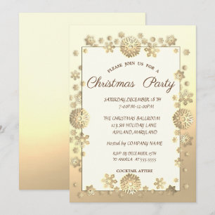 Gold Snowflakes Corporate Christmas Party Invitation