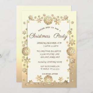 Gold Snowflakes Corporate Christmas Party Invitation