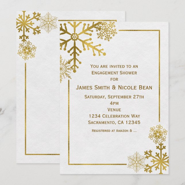 Gold Snowflakes Elegant Holiday Winter Invitations (Front/Back)