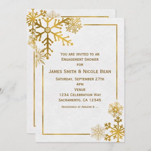 Gold Snowflakes Elegant Holiday Winter Invitations