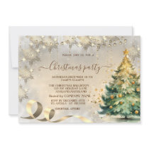 Gold Snowflakes Elegant Pine Tree Company Invitation