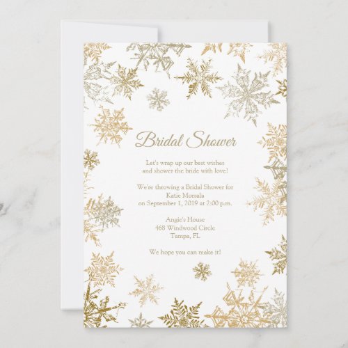 Gold Snowflakes Elegant Winter Bridal Shower Invitation