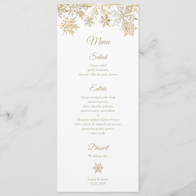 Gold Snowflakes Elegant Winter Christmas Theme Menu (Front)
