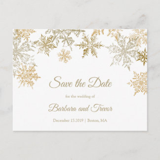 Gold Snowflakes Elegant Winter Save the Date Announcement Postcard