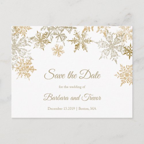 Gold Snowflakes Elegant Winter Save the Date Announcement Postcard