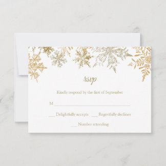 Gold Snowflakes Elegant Winter Wedding Christmas RSVP Card